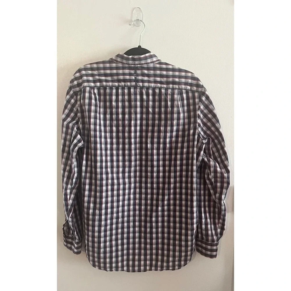 Banana Republic Mens Large 16-16.5 Plaid Button Down‎ Shirt Navy Red White